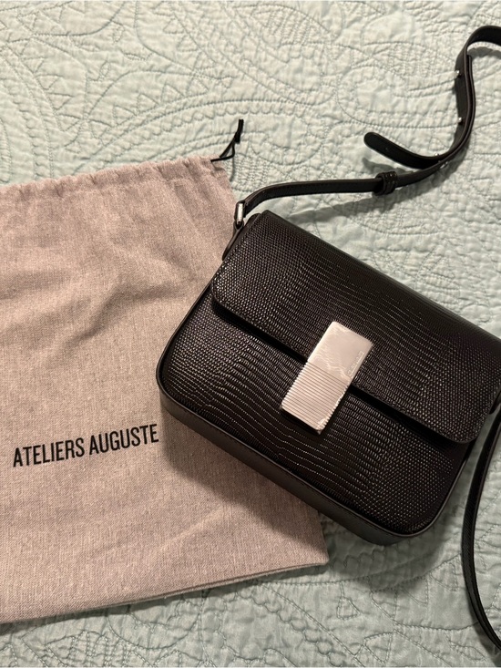 Ateliers Auguste Handbags - Ateliers Auguste Black Textured Leather Crossbody with Silver Clasp